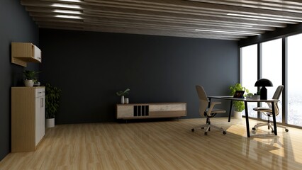 3d office minimalist room with wooden design interior