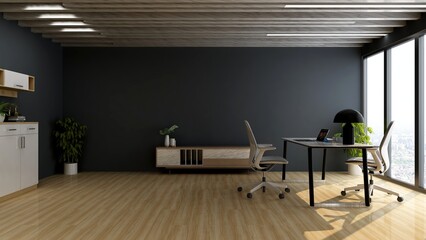 3d office minimalist room with wooden design interior