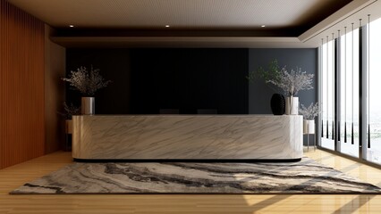 office front desk or receptionist room with wooden design interior