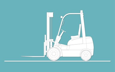 Image of a new industrial forklift in paper cut style. Storage equipment. Vector.