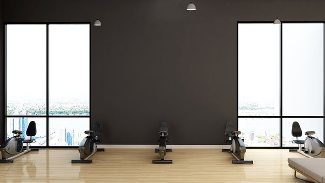 blank wall in modern gym interior with wooden floor