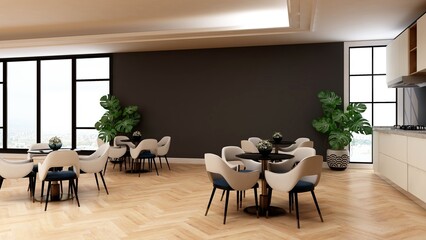 cafe bar or coffee shop with a blank wall for logo mockup