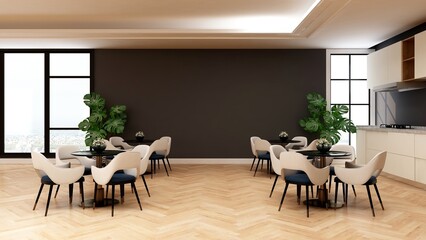 cafe bar or coffee shop with a blank wall for logo mockup