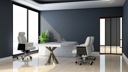 Fototapeta na wymiar modern business office manager room with 3d design interior for company wall logo mockup