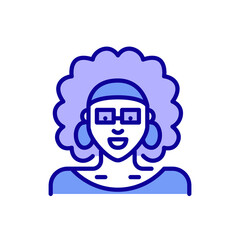 Girl with curly hair in a headband. African ethnicity person. Pixel perfect, editable stroke color avatar icon