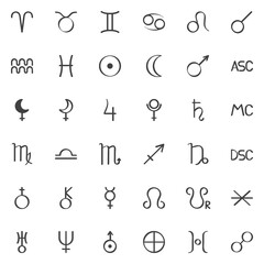 Astrology signs line icons set