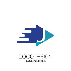 motion triangle play letter j half logo design