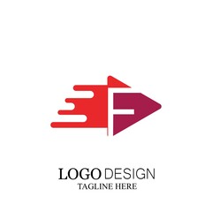 motion triangle play letter f half logo design