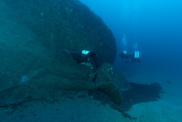 Elica di un relitto di una nave affondata nella seconda guerra mondiale vicino a Cagliari, con...