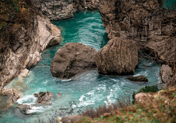 River Moraca, canyon Platije. montenegro, canyon, mountain road. Picturesque journey, beautiful mountain turquoise river