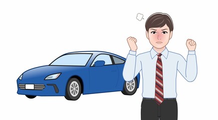 車とネクタイをした男性