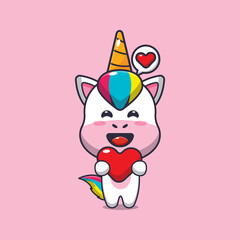 cute unicorn mascot cartoon character illustration in valentine day © Artprodite