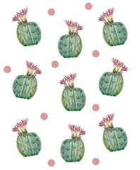 Cute watercolor pattern of cacti on a white background.
