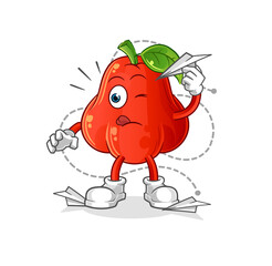 water apple with paper plane character. cartoon mascot vector