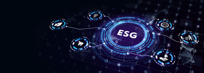ESG Environmental Social Governance concept. Technology, Internet and network concept.