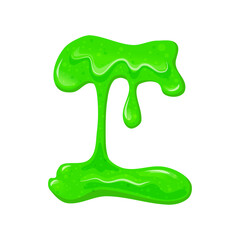 Shiny flowing green slime on a white isolated background. Viscous liquid spill. Toy for children. Vector cartoon illustration.
