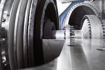 The rotor of a gas turbine compressor with a bolted coupling half Selective focus