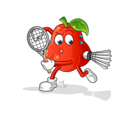 Obraz premium water apple playing badminton illustration. character vector