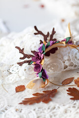 beautiful New Year's headband with deer horns from foamiran. Christmas accessory
