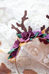 beautiful New Year's headband with deer horns from foamiran. Christmas accessory