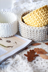 crochet baskets for the home of cord and knitted yarn