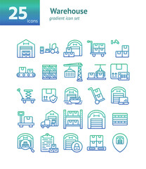 Warehouse gradient icon set. Vector and Illustration.