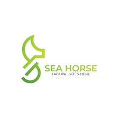 Fototapeta premium Stylized graphic Seahorse. Silhouette illustration of sea life. Sketch for tattoo on isolated white background. Vector flat logo icon.