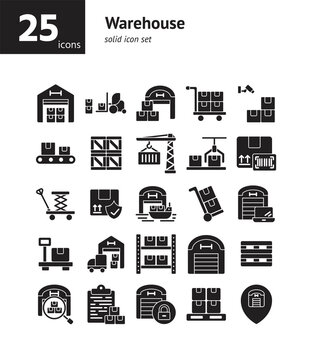 Warehouse solid icon set. Vector and Illustration.