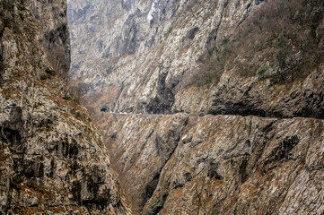 River Moraca, canyon Platije. Beautiful Canyon of Moraca in winter, Montenegro or Crna Gora, Europe. montenegro, canyon, mountain road.