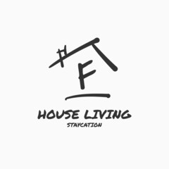 letter F minimalist doodle house vector logo design