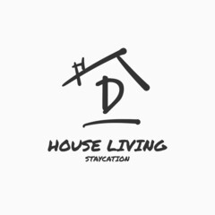 letter D minimalist doodle house vector logo design