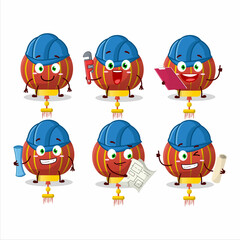 architect red chinese lamp cute mascot character with pliers