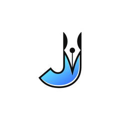 Letter J Pen Logo Design Template Inspiration, Vector Illustration.