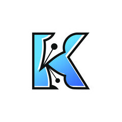 Letter K Pen Logo Design Template Inspiration, Vector Illustration.
