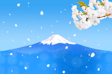 Fototapeta na wymiar 春のイメージ、桜の花と富士山の背景イラスト
