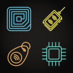 Neon RFID tags icon set