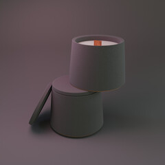 Composition of two brown ceramic matte  interrior candles mockup. 3d render template for design . Ceramic or plastic jar 3d isolated mockup. On brown background. Packaging design