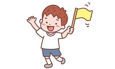 Obraz premium 旗を振って「こちらで〜す」な男の子