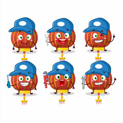 mechanic red chinese lamp cute mascot character with pliers