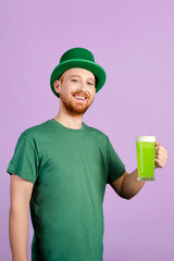St Patrick's Day. Bearded man in green men hats celebrate Patrick's Day. St Patrick's Day Party. Green men hat or top hats.  Saint Patrick having fun. Ireland traditional.