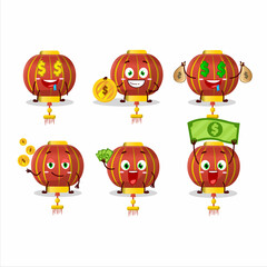 Red chinese lamp cartoon character with cute emoticon bring money