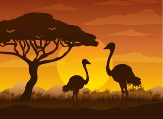 Silhouette savanna forest with wild animals © blueringmedia