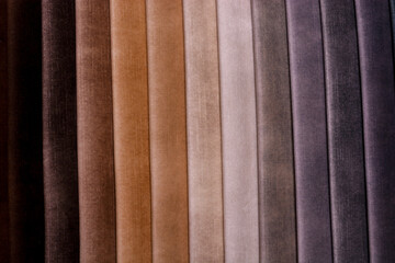 Samples of furniture fabrics.Multicolor fabric texture background.Velours.