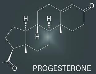 Fototapeta premium Progesterone female sex hormone molecule. Plays role in menstrual cycle and pregnancy. Skeletal formula.