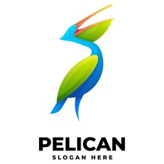 Vector Logo Illustration Pelican Gradient Colorful Style.