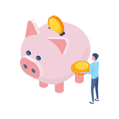 isometric illustration piggy bank_coins_human