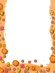 Fototapeta premium Vertical Frame Autumn landscape top view. Scene with yellow and orange trees and bushes from height. Above countryside. Isolated on white background. Cartoon style illustration. Vector