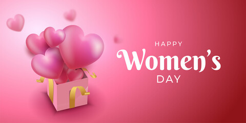 Obraz na płótnie Canvas Realistic happy women's day banner with heart out of the gift box