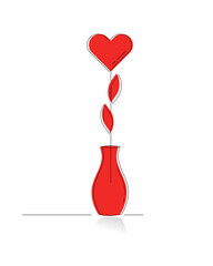 Red heart in a vase Valentine's day illustration isolated on white background
