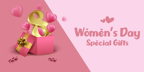 Realistic Women's day gifts banner suitable for sales promotion